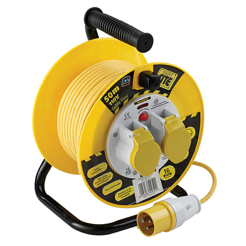 BG Masterplug Yellow 110V 16A 2 Gang Cable Reel with Indicator 50m LVCT5016/2