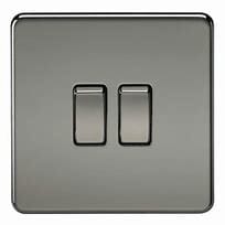 BLACK NICKEL SCREWLESS 2 GANG 2 WAY PLATE LIGHT SWITCH 10A (SF3000BN)