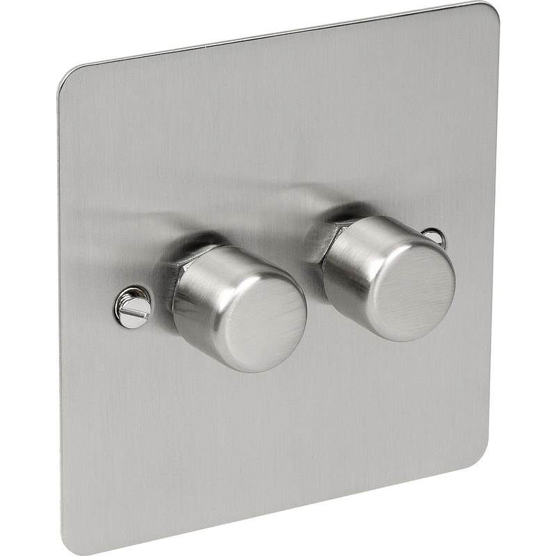 Axiom Flat Plate Satin Chrome LED Dimmer Switch 2 Gang 2 Way