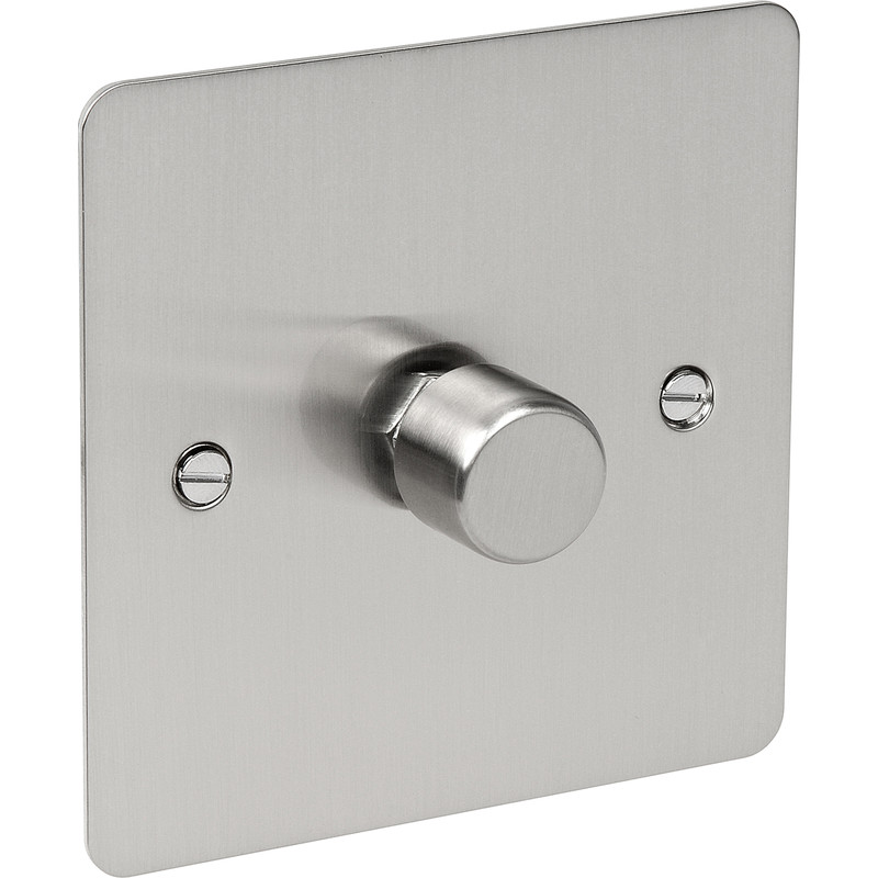 Axiom Flat Plate Satin Chrome LED Dimmer Switch 1 Gang 2 Way