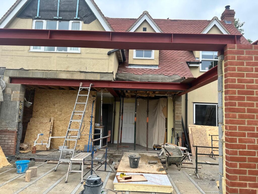 Steel Lintels erected ready for extension