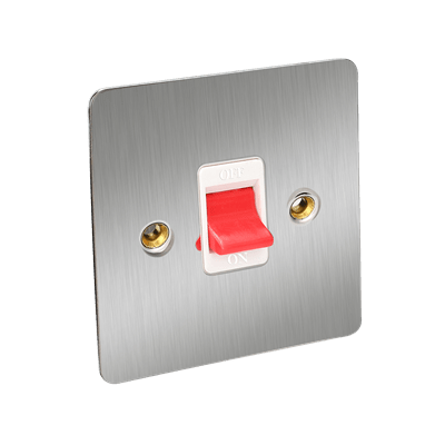 Axiom Double Pole Switch Square Single Plate Satin Chrome White Inserts